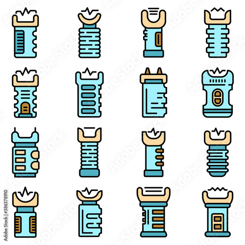 Taser icons set. Outline set of taser vector icons thin line color flat on white