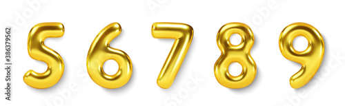 Gold Number Balloons set. Vector realistic golden3d character