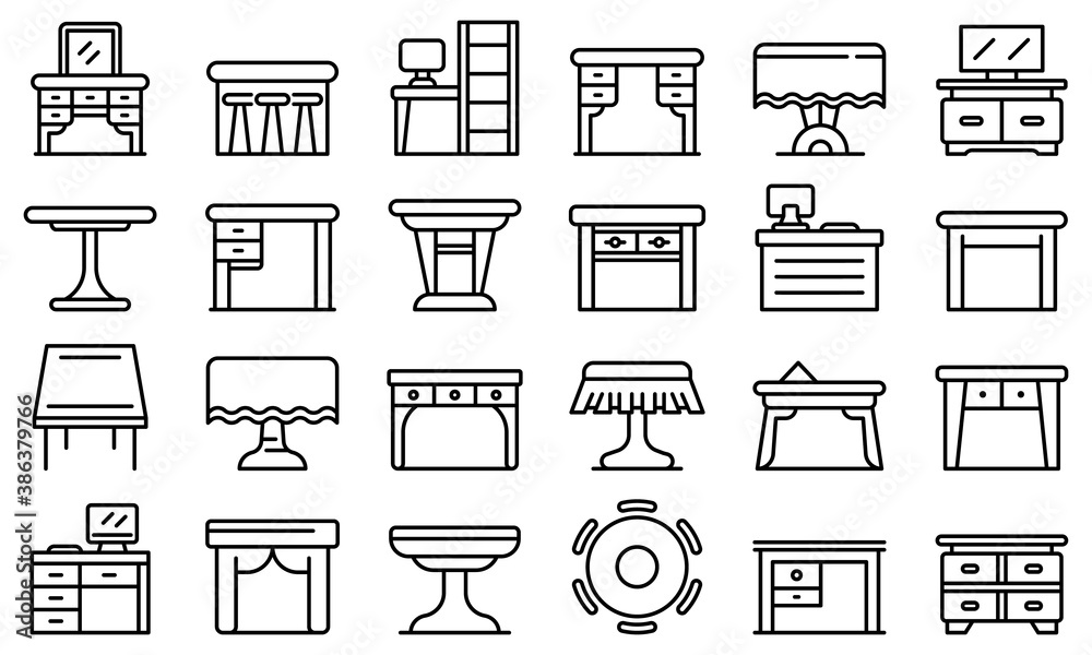 Table icons set. Outline set of table vector icons for web design isolated on white background Table icons set. Outline set of table vector icons for web design isolated on white background
