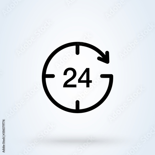 Open around the clock serving clock arrow sign line icon or logo. Online 24 concept. twenty four hour vector linear illustration.