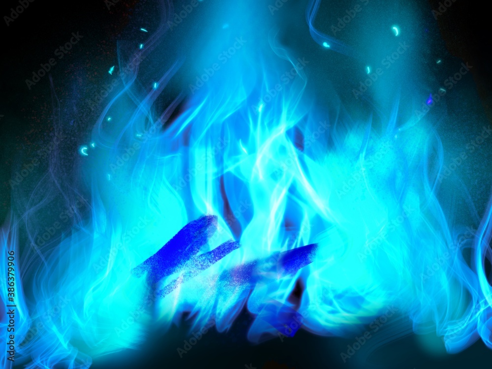 Wallpaper of blue fire in the darkness 