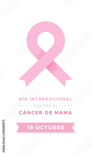 International Day of Breast Cancer in Spanish. Dia internacional contra el cancer de mama. Modern pink ribbon. Vector illustration, flat design photo