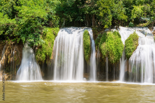 Fototapeta Naklejka Na Ścianę i Meble -  Sai Yok Lek waterfall on Khwae Noi River, famous nature travel destination in Kanchanaburi, Thailand