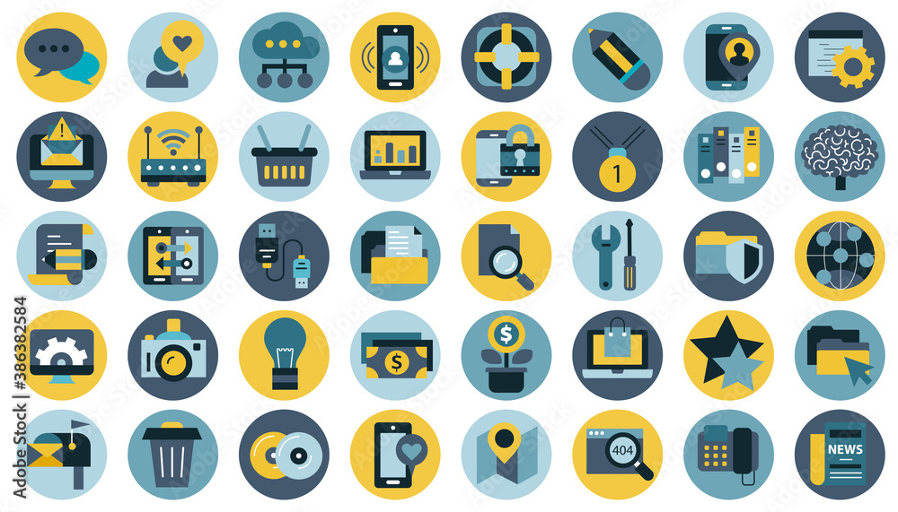 Business, management, finances and technology icon set for website and mobile applications. Flat vector illustration Business, management, finances and technology icon set for website and mobile applications. Flat vector illustration