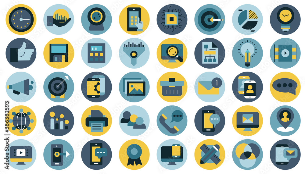 Business, management, finances and technology icon set for website and mobile applications. Flat vector illustration Business, management, finances and technology icon set for website and mobile applications. Flat vector illustration