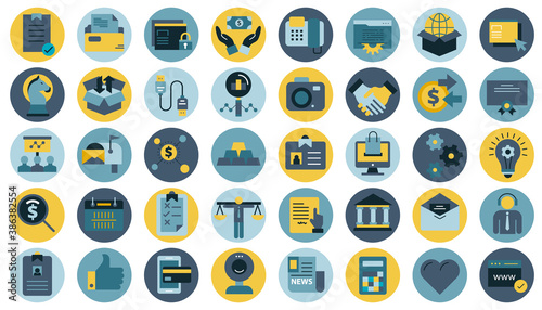 Business, management, finances and technology icon set for website and mobile applications. Flat vector illustration