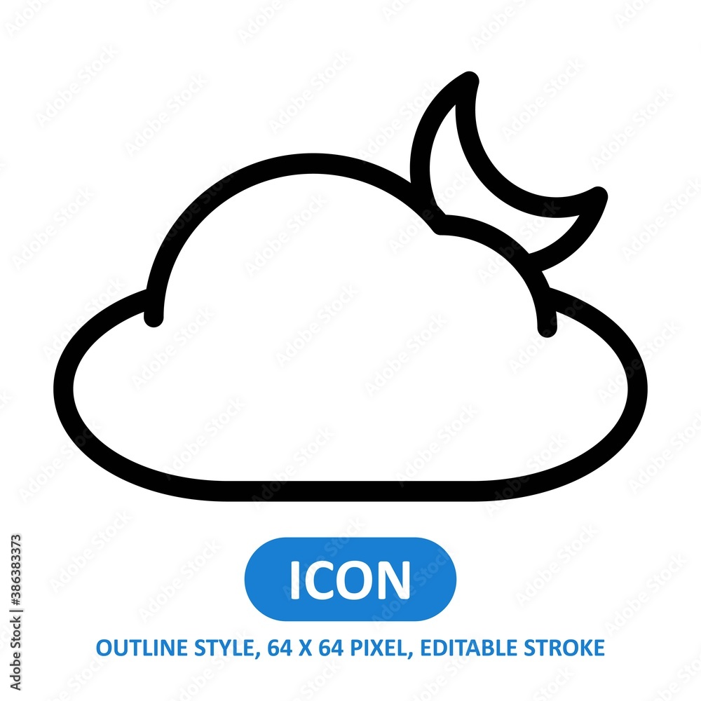 cloudy night line style vector icon on white background. Weather vector illustration. Editable Stroke. 64 x 64 pixels. Simple modern design. cloudy night line style vector icon on white background. Weather vector illustration. Editable Stroke. 64 x 64 pixels. Simple modern design.
