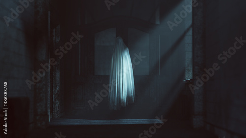 Floating Ghost Evil Spirit in a Derelict Asylum Hospital 3d Illustration 