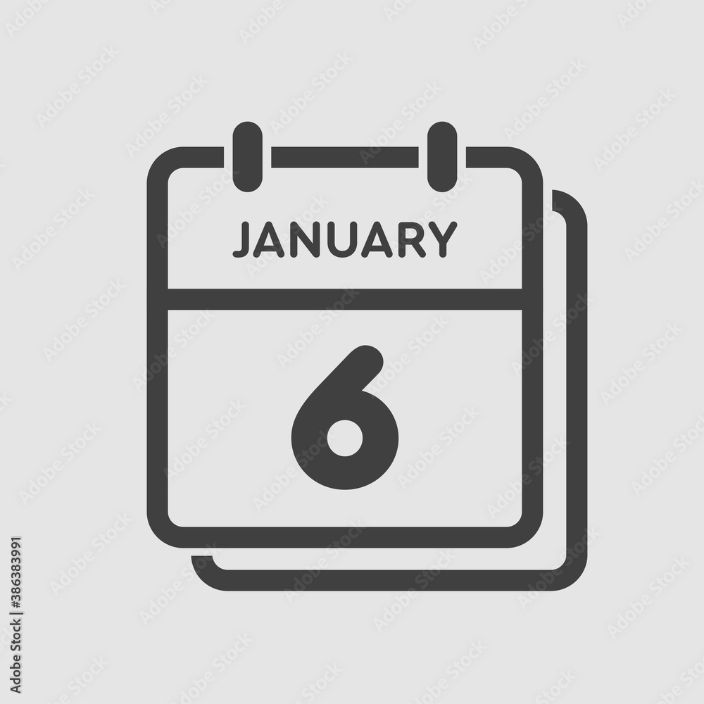 Icon day date 6 January, template calendar page Icon day date 6 January, template calendar page