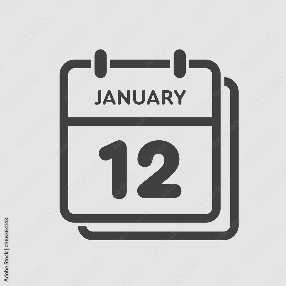 Icon day date 12 January, template calendar page Icon day date 12 January, template calendar page