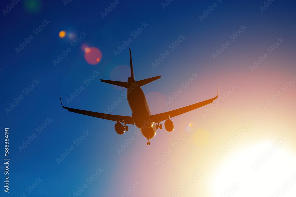 Fototapeta premium lying airplane silhouette in the blue sky