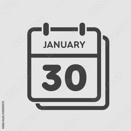 Icon day date 30 January, template calendar page