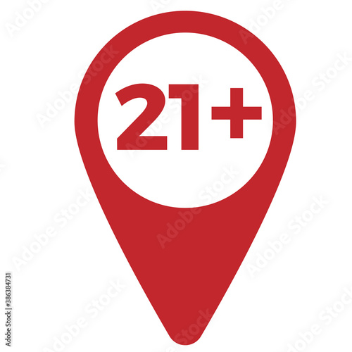 Red drop icon pointer with age limit 21+