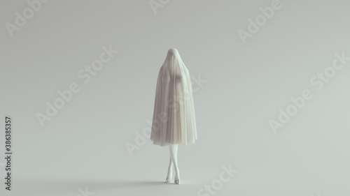 White Ghost Spirit Standing with Legs Crossed in a Death Shroud 3d illustration