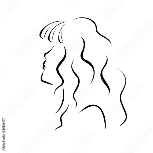 Abstract isolated black outline of the girl's face in profile. Trendy vector illustration for logo, icon and beauty salon. A graceful woman with a magnificent hairdo.