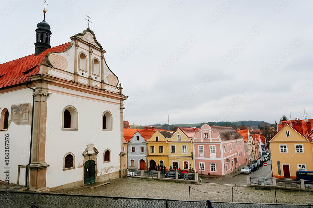 Renaissance buildings in medieval town, Historic city Horsovsky Tyn, Czech Republic