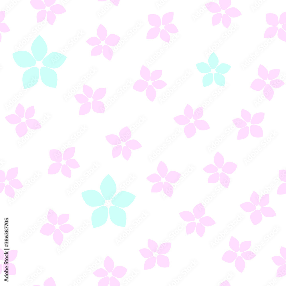 Pink and blue flowers. Delicate pastel shades. Seamless ornament.