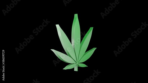 Cannabis leaf icon spinning. Alpha channel. Seamless looping.
