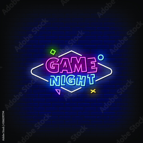 Game Night Neon Signs Style Text Vector