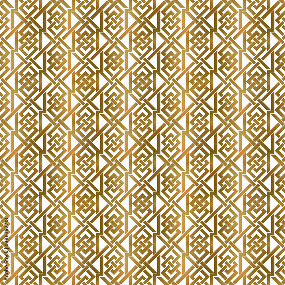 Abstract repeatable background of golden twisted strips. Swatch of gold plexus of bands. Modern seamless pattern.