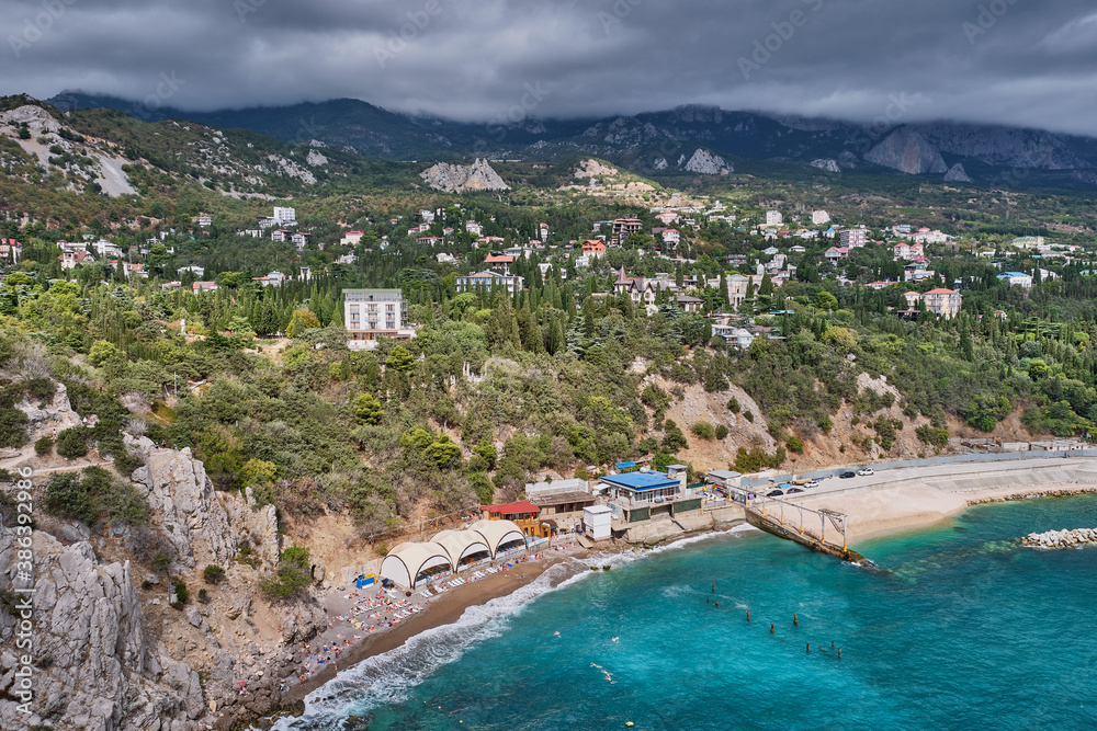 Black Sea coast, near Yalta, Crimea. Panorama of the town of Simeiz. Black Sea coast, near Yalta, Crimea. Panorama of the town of Simeiz.