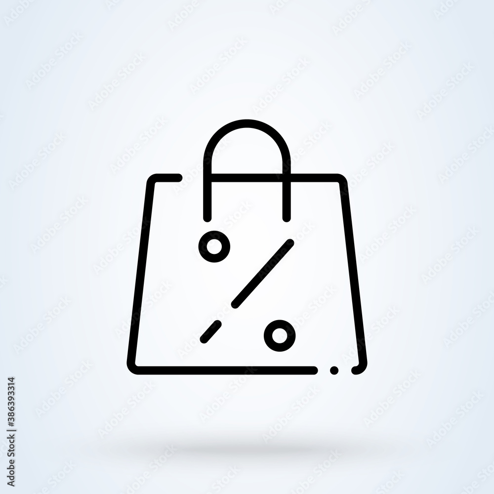 shop bag discount line icon or logo. shopping bag percent concept. best price linear illustration. shop bag discount line icon or logo. shopping bag percent concept. best price linear illustration.