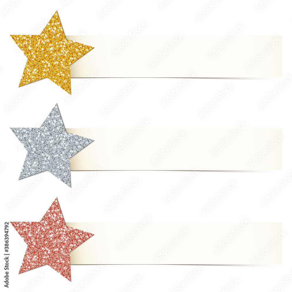 Set Drei Streifen Papier Beige Mit Sternen Glitzer Gold Silber Bronze Set Drei Streifen Papier Beige Mit Sternen Glitzer Gold Silber Bronze