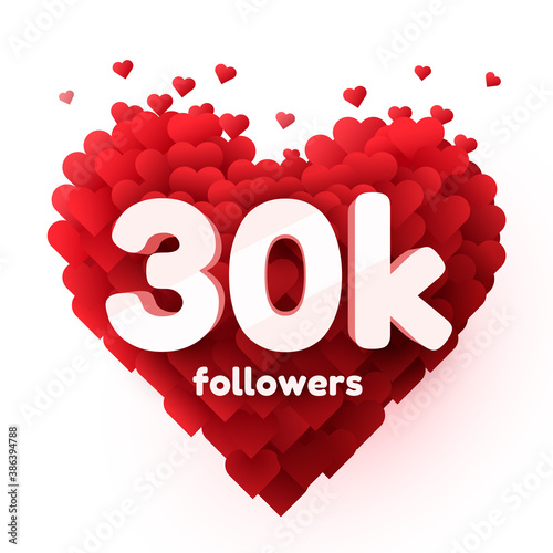 Followers thank you. Red heart for Social Network friends, followers, Web user Thank you celebrate of subscribers or followers and likes.