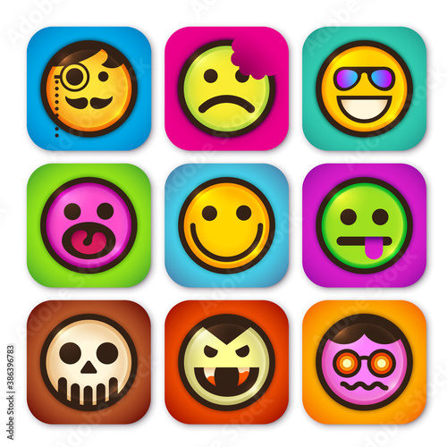 Set of various comic style smileys in color. Vector illustration.