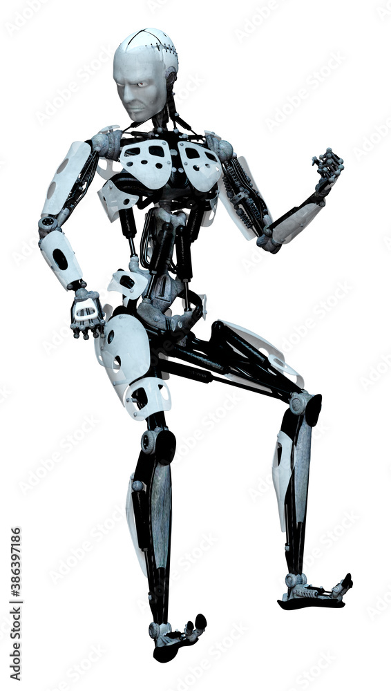 3D Rendering Male Robot on White