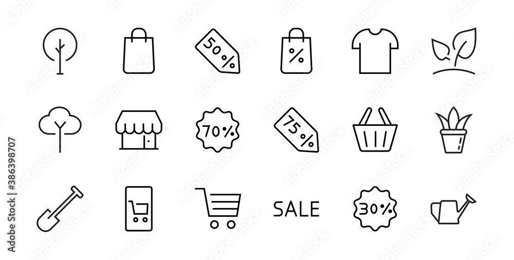 Fototapeta premium Cyber Monday Icon Set contains discount packages, promotions, shopping cart, big discounts, shopping cart and more. Editable stroke, vector icons