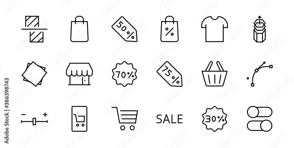 Black Friday Icon Set contains Discounts Promotions Shopping Package, Shopping Cart and more. Editable stroke, vector icons