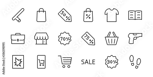 Cyber Monday Icon Set contains discount packages, promotions, shopping cart, big discounts, shopping cart and more. Editable stroke, vector icons