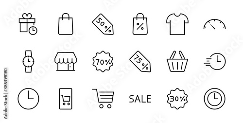 Cyber Monday Icon Set contains discount packages, promotions, shopping cart, big discounts, shopping cart and more. Editable stroke, vector icons