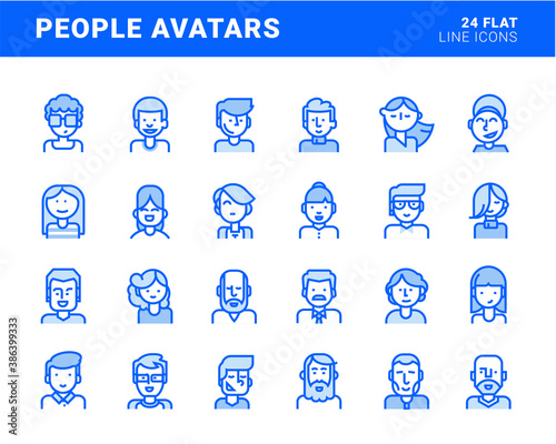 Set of flat line avatar icons. Vector concepts for social media, user profile, website and app design and development.