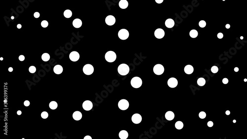 Circular monochrome seamless dot pattern 4K animation with two fold rotational symmetry, circles orbit in a synchronised mathematical geometric structure