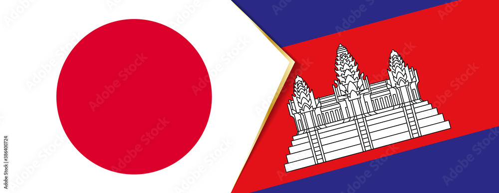 Japan and Cambodia flags, two vector flags.