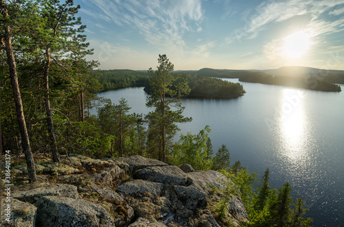 View from Zayachiy Island on the Upper Pulongskoye Lake in Karelia (Russia)