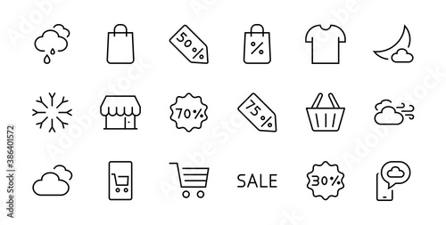 Fototapeta Naklejka Na Ścianę i Meble -  Black Friday Icon Set contains Discounts Promotions Shopping Package, Shopping Cart and more. Editable stroke, vector icons