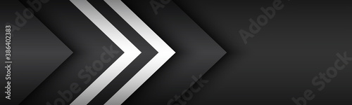 Black and white overlayed arrows. Abstract modern vector header with place for your text. Material design banner