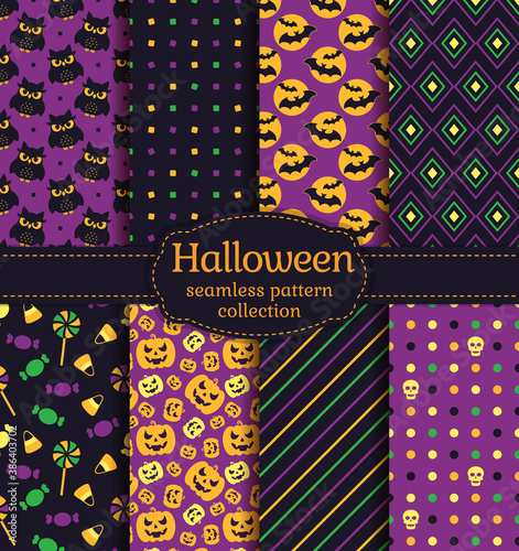 Halloween seamless patterns. Vector set.