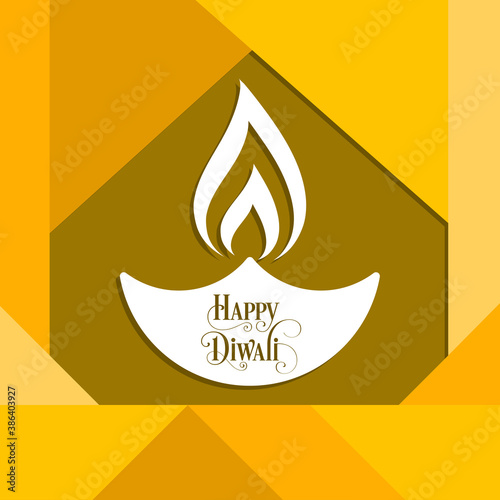 Happy Diwali greeting card with intricate calligraphy and illuminated Diwali lamp.