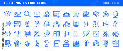 Set of flat line icons of e-learning and education. Vector concepts for website and app design and development.