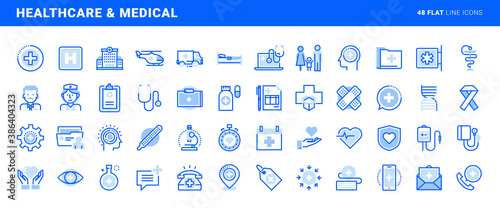 Set of flat line icons of healthcare and medicine. Vector concepts for website and app design and development.