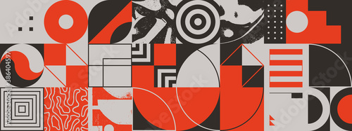 Geometric Distress Design of Abstract Brutalist Pattern Artwork with Various Geometric Shapes