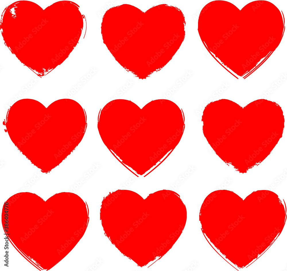 Set of Hearts . Grunge stamps collection.love Shapes for your design.Distressed symbols. Textured Valentine's Day signs.Vector illustration.