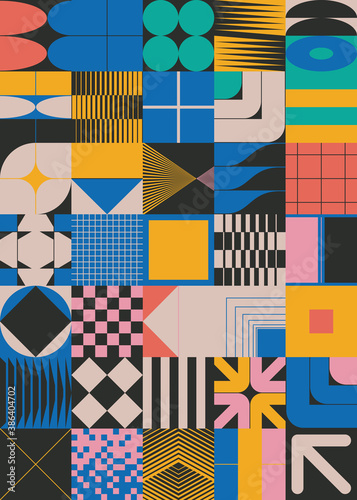 Retro-Future Inspired Pattern Artwork With Abstract Vector Geometric Shapes And Unusual Linear Figures