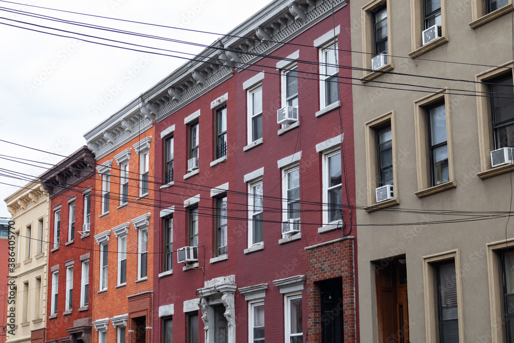 Row of Colorful Old Brick Residential Buildings in Williamsburg Brooklyn