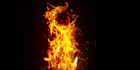 Realistic fire Stock Image In Black Background