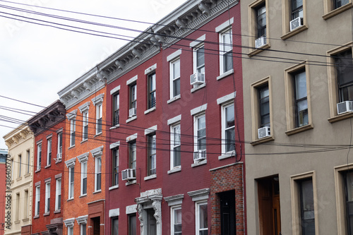 Row of Colorful Old Brick Residential Buildings in Williamsburg Brooklyn